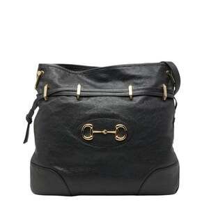 GUCCI Authentic Black Leather Horsebit Shoulder Bag
